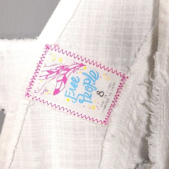 Free People Mini Dress Size 8 White Floral Lace Cap Sleeves Cotton - Picture 2 of 11